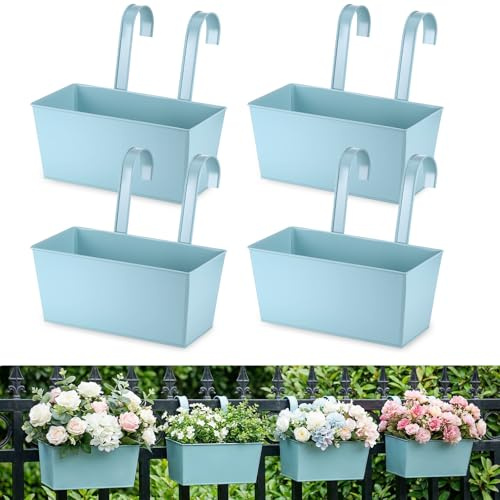 Yimomoyi Fioriera da Ringhiera da 26 cm, Confezione da 4 Fioriere Sospese per Piante da Esterno (Verde)