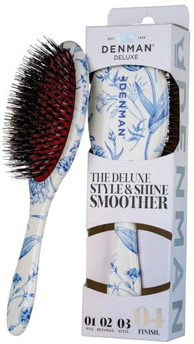 Denman Boar Bristle Hair Brush – Smoothing & Shine Enhancing for Slim Back Styles, Curl Defining & Detangling. Hårborste med naturliga borstar för alla hårtyper för kvinnor och män, D81M Blue Belle