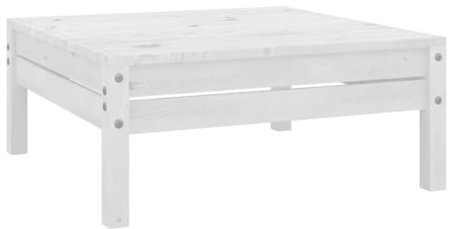 QUAHEAS Garden Stool White Solid Pine 63.5 x 63.5 x 28.5 cm Sturdy Outdoor Stool for Patio Balcony Weatherproof Expandable Modular Flexible for Lounge Furniture Seating Group Relaxation