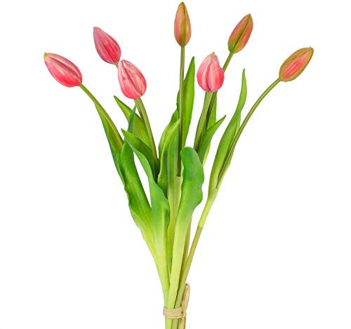 artplants.de Künstlicher Tulpenstrauß LONA, 7 Blüten, pink - grün, 45cm, Ø 20cm - Kunst Tulpen Strauß - Künstlicher Blumenstrauß