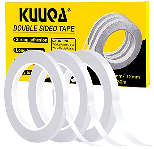 Kuuqa 3 Rollen Doppelseitiges Klebeband Set Starke Klebeband für Büro Handwerk, 30 Meter Lange, Breite 6mm / 9mm / 12mm