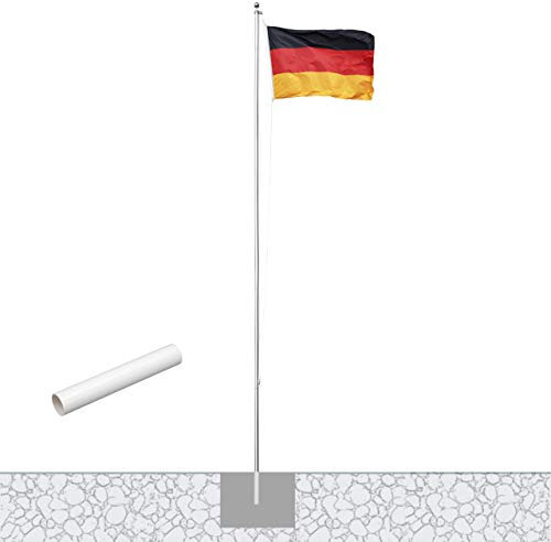 Vispronet Alu-Fahnenmast 6,20 m/ø 50 mm mit Kunststoffbodenhülse & Deutschlandfahne im Komplettset