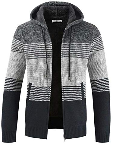 Cárdigan de Hombre Cuello Alto Casuales Chaqueta Chaqueta de Punto para Hombre Sudaderas con Capucha Suéter de Punto (M, Gris Oscuro)