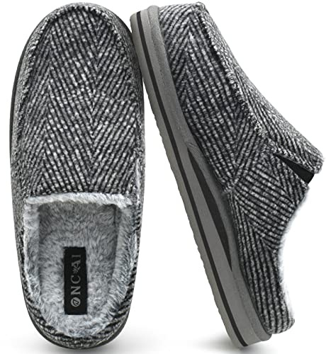 ONCAI Chaussons Homme Confort Peluche Mousse Mémoire Intérieur Extérieur Pantoufles da Maison en Caoutchouc Antidérapantes Gris Taille 41