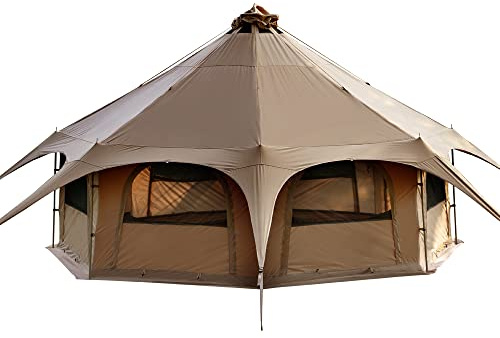 TOMOUNT Tipi Tente en coton 6-8 personnes Tente pyramide yourte pour grandes familles Tente glamping pour camping, randonnée, festival, fêtes, mariage, fête musicale