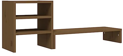 vidaXL Skärmställ honungsbrun 81x20x30 cm massiv furu, datorställ, bildskärmsställ för stationär dator, skrivbordshöjare, tangentbordsställ