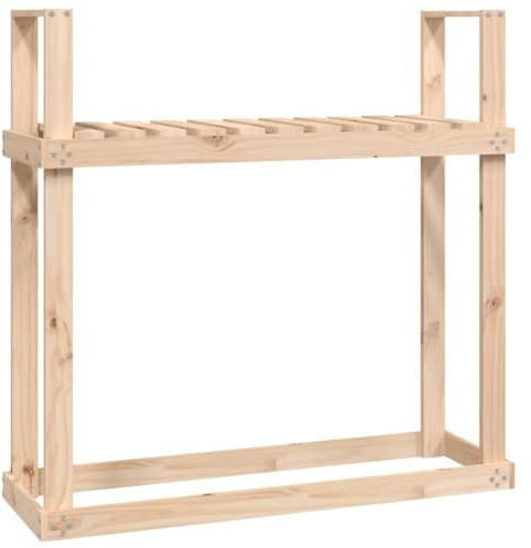 vidaXL Solid Pine Wood Firewood Rack - ic Log Store - Natural Fireplace Holder with Ample Storage and Airflow Design