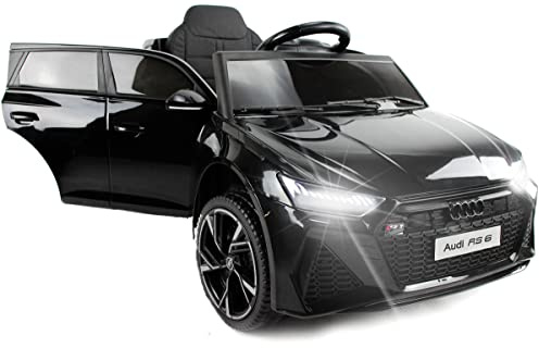 Playhouse Kinder Elektroauto Lizenz Audi RS6 12V 7ah, 4 Stoßdämpfer, Eva Räder,Ledersitz, Fernbedienung 2.4g, Kinderauto Kinderfahrzeug (1.Schwarz)