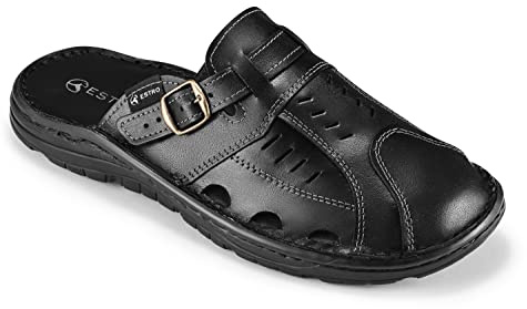 ESTRO Sandali Uomo Esitvi Pelle - Ciabatte Uomo Estive Pelle Sandalo con Suola Gomma Antiscivolo s4 (40 EU, Nero)
