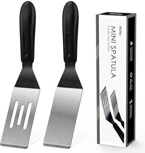 Small Spatula Professional Mini Serving Spatula, 2 Pieces Stainless Steel Metal Spatulas Set, Cutter and Serve Turner for Kitchen, Flipping or Cooking for Brownie, Cookie, Lasagna, Pancakes or Cake