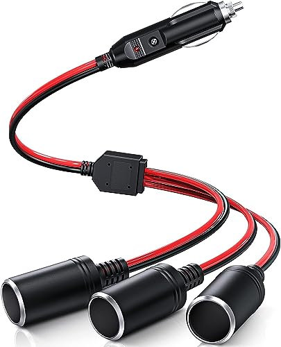 GTIWUNG 1 à 3 Allume-Cigare Câble D'extension, Voiture Allume Cigare Socket Mâle vers Femelle, DC 12V 24V Adaptateur Répartiteur 1 à 3 Splitter avec lumières LED Prise Mâle