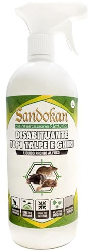 Disabituante per Topi, Ratti, Talpe e ghiri 1000 ml, Effetto Barriera Repellente Olfattiva naturale Sandokan