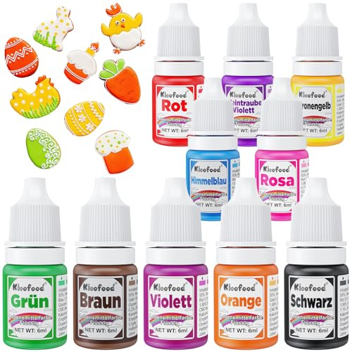 Lebensmittelfarbe - 10 Farben Lebensmittelfarbe Flüssig, Hochkonzentrierte Lebensmittelfarben, Flüssige Food Coloring für Kuchen Backen, Kekse, Macaron, Fondantieren, DIY Slime - 6ml