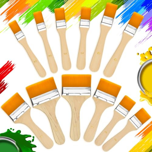DECARETA 12 Stück 6 Größen Breit Flachpinsel Acryl Pinsel Aquarell Pinsel Set Ölfarben Ölgemälde Malen acrylmalerei Künstlerpinsel Pinsel Set für Farbe 1,8/2,2/2,5/3,5/5,6/8,1 cm
