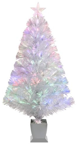 3ft White Fiber Optic Christmas Tree,Pre-Lit Artificial Mini Christmas Tree, Tabletop Small Xmas tree with Stars Holiday Home Decorations (3ft, White)