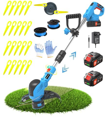 Wrneaoch 21V Desbrozadora Bateria Desbrozadora Electrica Retráctil Cortacésped con 2 Baterías de 4,0 Ah, con 12 000 RPM y Motor de 850 W, El Compañero Jardín y el Cuidado del Césped