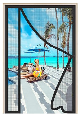 Side Opening Magnetic Screen Door Black 195x290cm Heavy Duty Mesh Curtain Patio Curtain Insect Mesh with Magnets Insect Protection Door No Gap Keeps Bugs Out Let Breeze in