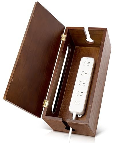 Large Wooden Cable Management Box, Power Strip Cord Organizer Box, Electrical Hiding TV Wires, Desk & Floor Cables, Cord Hider for Office Living Room Bedroom, Cable Organizer for Desk, Wire Management