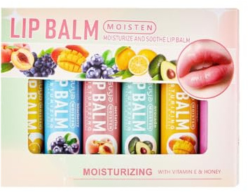 Lip Balm Gift Set, 6 Pcs Fruit Flavor Lip Balm Set for Dry Cracked Lips, Natural Organic Deep Moisturizing Vegan Lip Care Repair Cracked Dry Lips, Skin Care Gift Set For Teenager Girls