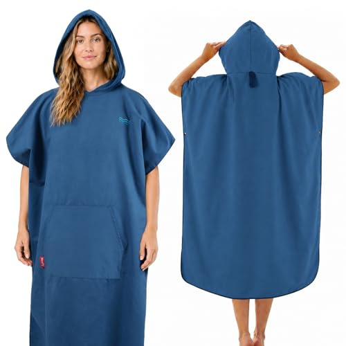 Hexify Badponcho i mikrofiber för män och kvinnor, 100 % återvunnen PET, handduk för strandkläder och vattensporter, snabbtorkande och