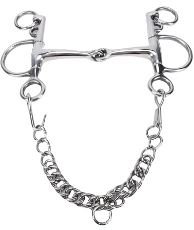 FILFEEL Mors de Filet d'entraînement pour Chevaux en Acier Inoxydable avec Crochets Intégrés et Chaîne à Double œil - Mors de Bordure à Double Bride de 125 Mm pour Le Dressage, Le Saut d'obstacles