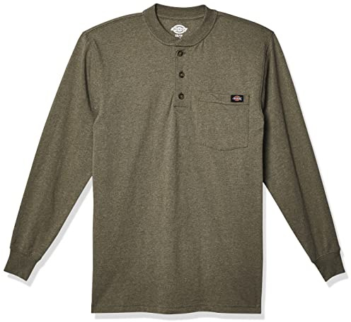 Dickies Long Sleeve Heavyweight Henley Camisa, Verde Militar de un Solo Tinte Jaspeado, L para Hombre