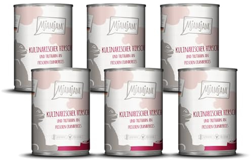 MjAMjAM - nourriture humide premium pour chats - gibier culinaire et dinde aux canneberges fraîches, paquet de 6 (6 x 400 g), sans céréales avec supplément de viande