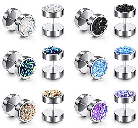 JSDDE Piercing 12 Stück Ohrstecker aus Chirurgenstahl Fake Plugs Ohrläppchen Ohrringe Fake Ohr Cheater Tunnel Plug Barbell Ohrpiercing für Damen Herren (Silber)