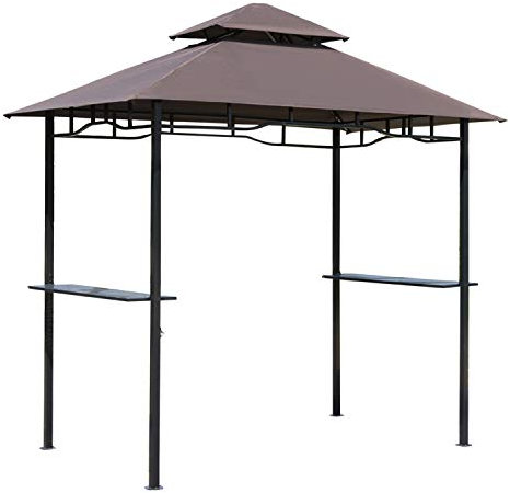 Outsunny Pabellón de Jardín 245x148 cm Cenador con Doble Techo Protección Solar 2 Estantes Laterales con Abrebotellas para Barbacoa Fiesta Eventos Exterior Color Café