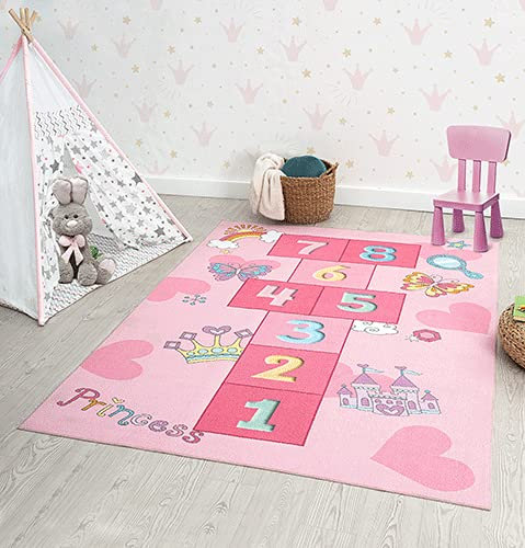 the carpet Happy Life Kinderzimmer, Kinderteppich, Spielteppich, Waschbar, Zahlenteppich, Hüpfteppich, Zahlen, Pink, 80 x 150 cm