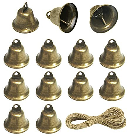 Hazrcvr 32 Stück Mini Glocke Vintage Klimpern Glocken Vintage Bronze Glöckchen Mini Glocken Deko Kleine Glocke für Wind Glockenspiel Machen Hochzeiten Festliche Dekorationen Weihnachtsglocken