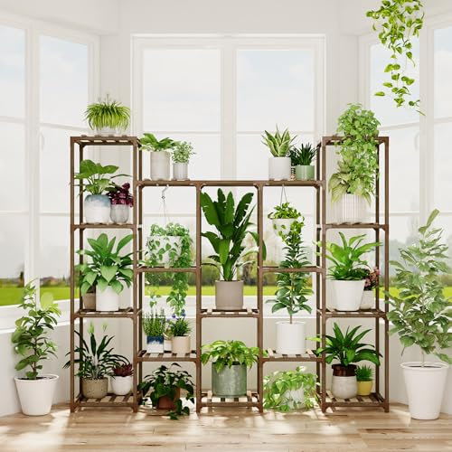 Bamworld Plant Stands Indoor Wooden Plant Stand Multifunctional Creative Plant Shelf Decor for Indoor Outdoor Balcony Living Room Office Gardens