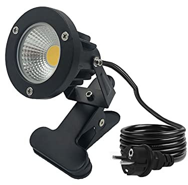 Monsing Faretto LED da 7 W, bianco, 6000 K, con clip, cavo da 2 m, con spina, illuminazione a LED, da giardino, da giardino, IP65, impermeabile, per esterni, cortile, prato (bianco freddo)