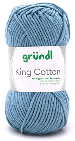 Gründl King Cotton (mjukt och voluminöst stick- och virkgarn tillverkat av 55% polyakryl och 45% bomull, 50 g/78 m, nåltjocklek: 6–7, 1 x 50 g), jeans