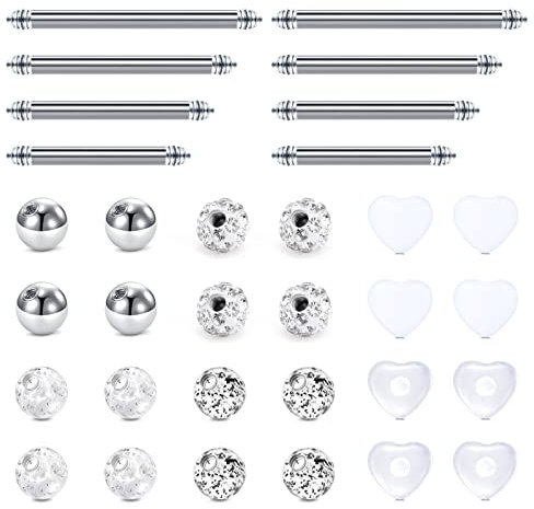 Briana Williams 14G Piercing Ersatzkugeln 5mm Zungenpiercing Chirurgenstahl Acryl 12/14/16/18mm Stablänge Straight Barbell Piercing Nipple Brustwarz