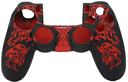 PS4 Controller Skin, Silicone Rubber Soft Cover Skin Case Anti Slip Grip Protector Case Wireless Gamepad Controller Cover for PS4 controller(Black and Red)