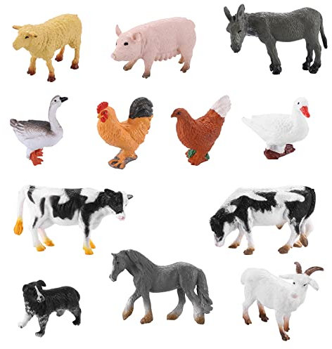 cobee Mini Farm Animal Figures, 12PCS Realistische Tierfiguren Scheunentiere Modell Pädagogisches Lernspielset Tortenaufsatz Partygeschenke Badespielzeug Tortenaufsatz für Jungen Mädchen（3-6cm）