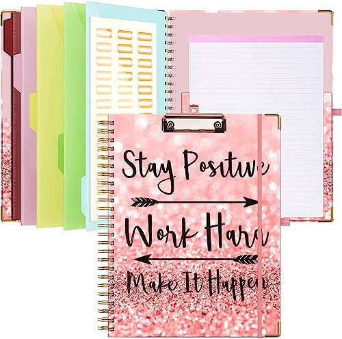 Lateefah Clipboard with Storage, File Folders with Pockets, Nursing Clipboard with Label Stickers and Notepad, Spiral Clip Board with Pen Loop for School, Office Supplies