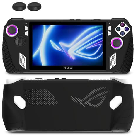 HUAYUWA Weiche Silikon-Schutzhülle (schwarz), passend für ASUS Rog Ally 17,8 cm (7 Zoll) Gaming Handheld 2023 Rundum-Schutzhülle mit Joystick-Kappen, Analog-Stick-Kappen, kratzfest,
