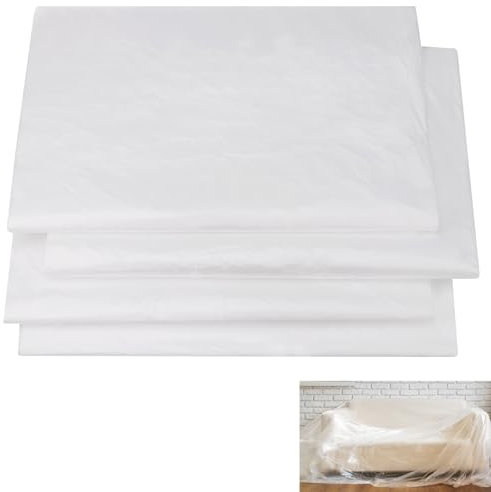 Hejo 4 Paquets Bâche de Plastique Extra-larges pour Protection, 4 x 5m Bache de Protection Peinture, Feuilles de Plastique Imperméables, Feuilles de Poussière pour La Peinture et l'ameublement