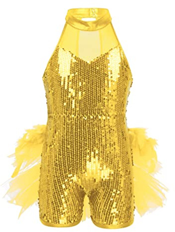 HULIJA Body de danza para niños y niñas, sin mangas, maillot con lentejuelas + falda tutú, body de gimnasia, actuaciones escénicas, patinaje artístico