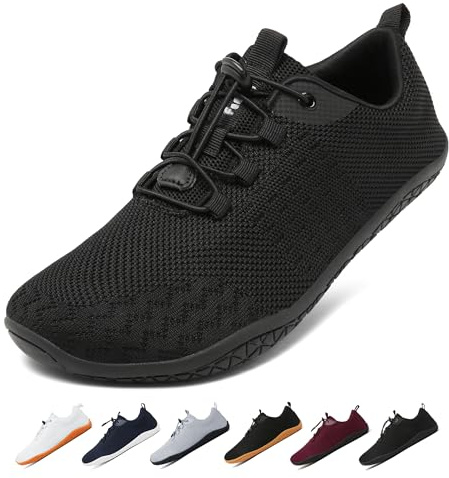 Geweo Barfotaskor Herr Dam Sommar Barefoot Shoes med Bred Tåbox Andas Halkfria Terrängskor Gymnastikskor Lätta Bekväma Zero-Drop Sulor Löparskor Fitness Sneakers Unisex Svart 41EU