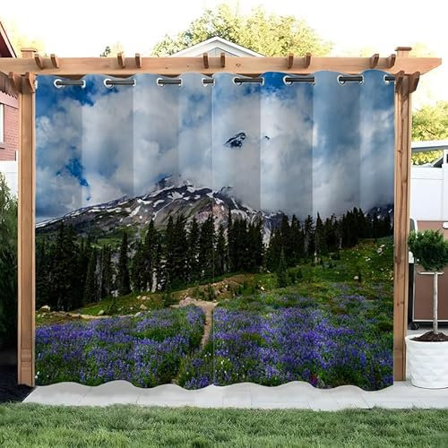 SYHIEGO Landschaft Outdoor Vorhang Wetterfest Berg Outdoor Vorhänge mit Ösen Wasserdicht Outdoor Gardinen 2er Set Outdoorvorhänge für Balkon Pavillon Terrasse, 132x275cm