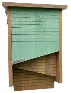 Green Feathers Wooden Bat Box for Outdoors, Pine Wood, Hanging on Trees & Walls/Fences - Double Chamber Bat Box