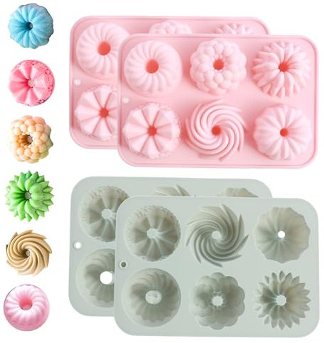 Deuson 4 st mini tårtform i silikon räfflad tub kakform värmebeständig silikon bakform non-stick muffinsform 6 hålrum bakform återanvändbar bakplåt praktisk bakform för bakformar för cupcakes