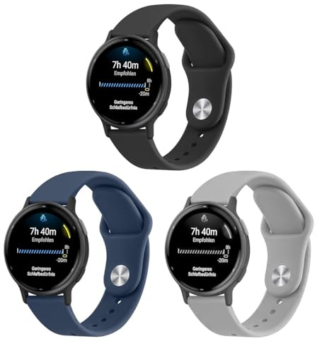 Gittos 20mm Armband Kompatibel mit Garmin Vivoactive 6/5/3/Forerunner 55/158/165/245/645 Music,Garmin Vivomove 3/HR/Style/Luxe/Venu Sq 2 20mm Silikon Armbänder Sport Verstellbares Ersatz Uhrenarmband