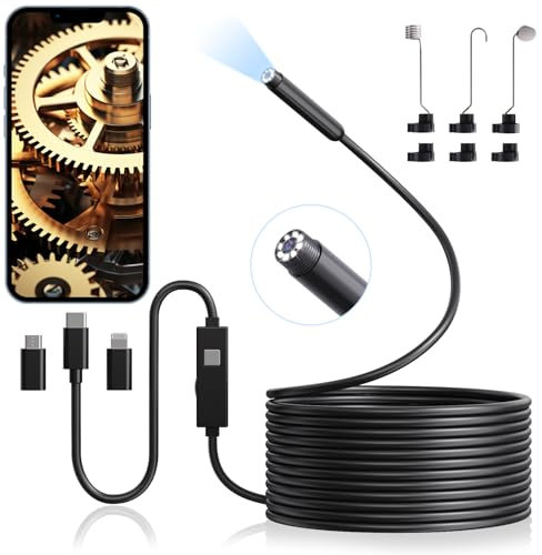 Endoscope Inspection Camera, Aopick No WiFi USB Endoscope Camera with 8 LED Lights,1920P HD Borescope, IP67 Waterproof Flexible Rigid Snake camera for Android, iPhone, Samsung (16.4FT)