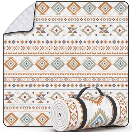 UKNOWISA 5-layer Picnic Blanket, Extra Large 200 x 200cm Waterproof Beach Picnic Rugs with Carrying Handle, Bohemian, Foldable Machine Washable for Outdoor Picnic Garden Beach Camping