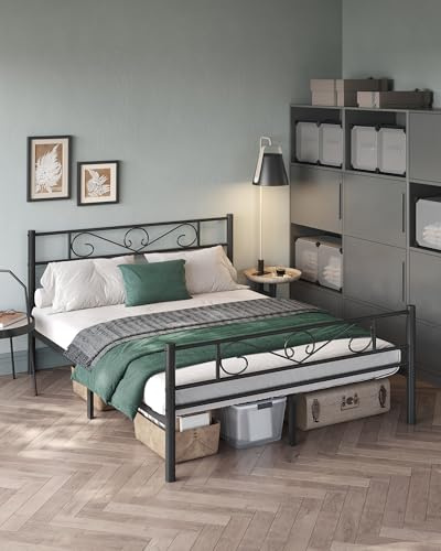 VASAGLE Struttura Letto Matrimoniale, Letto a Doghe in Metallo per Materassi di 160 x 190 cm, per Stanza di Ospiti, Montaggio Facile, per Spazi Piccoli, Nero Inchiostro RMB069B01