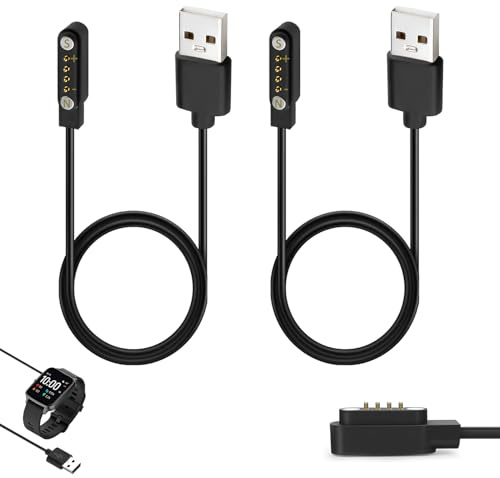2 st laddningskabel för Smartwatch 4 stift 7,62 mm, universell USB-magnetisk laddare, kontaktavståndsladdare, säker snabbladdning, kompatibel med Smartwatch och Fitness Tracker
